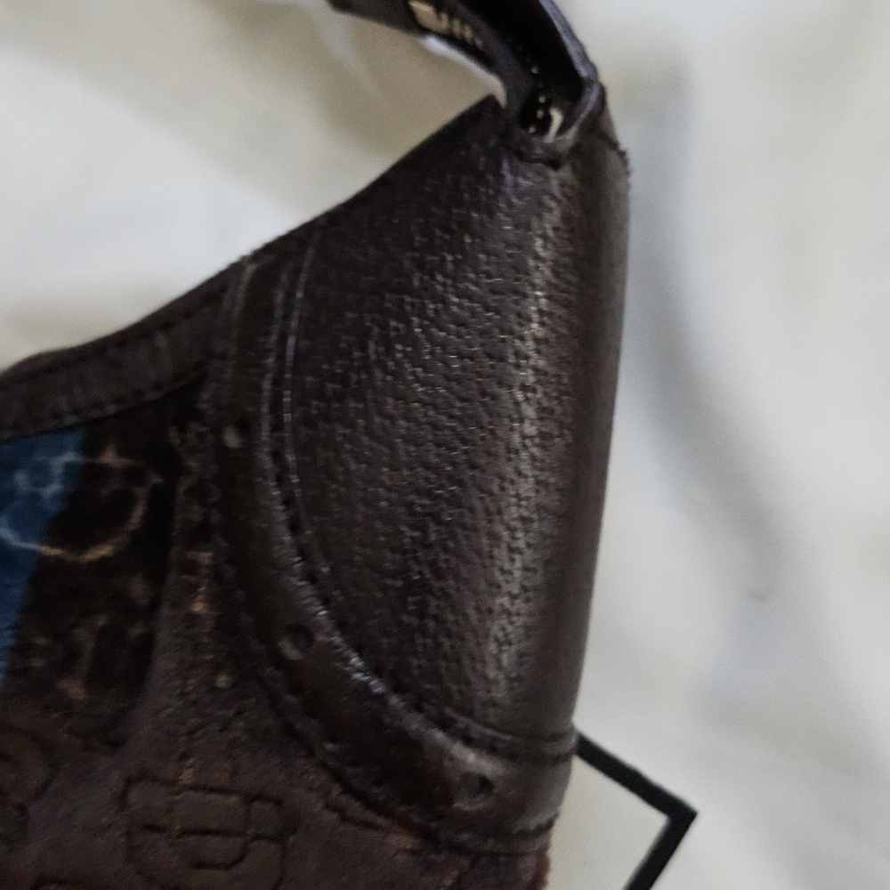 Auth Gucci Brown Mini Bag with Blue and Orange Stripes - Picture 6 of 12